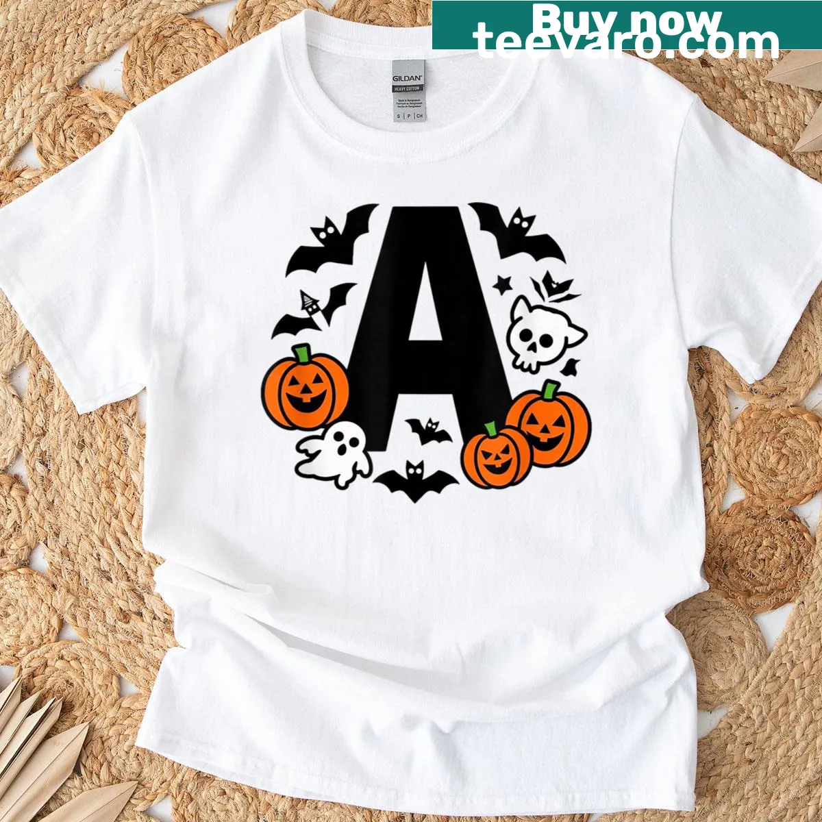 Spooky letter A Halloween T-shirt design — on a men's t-shirt