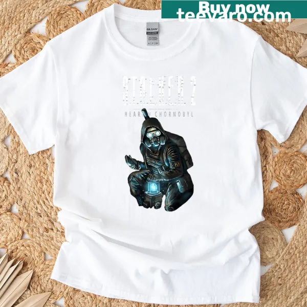 Retro design t-shirt featuring Stalker 2 and artifact container