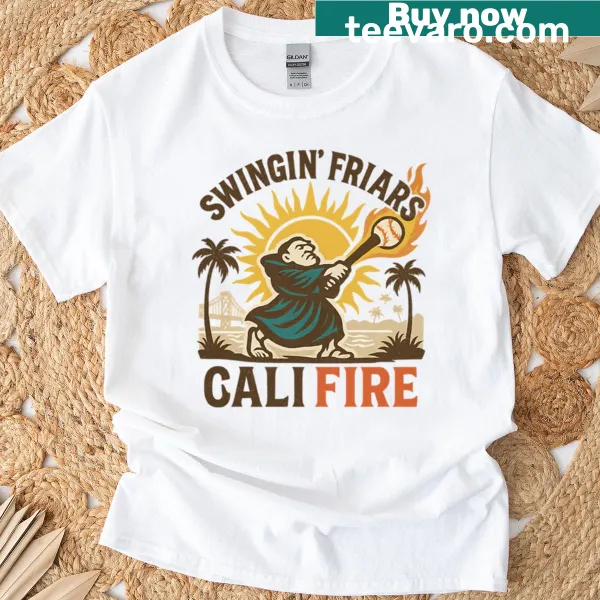 Playful friars enjoying California heat in a fun cartoon style