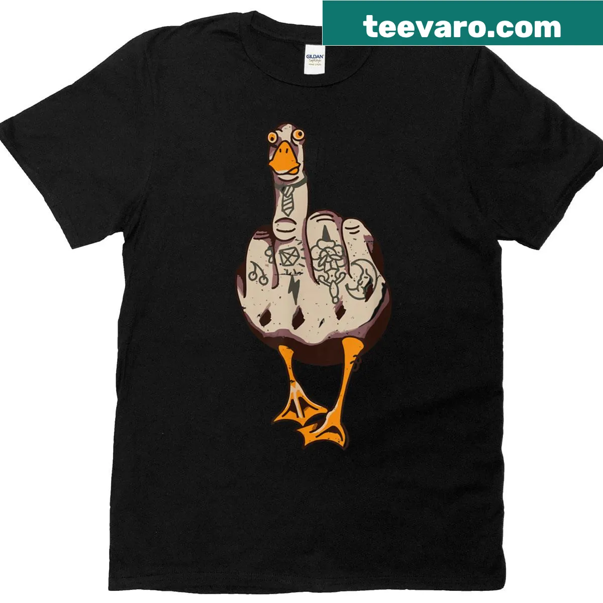 Vintage tattooed goose design on a t-shirt — on a men's t-shirt
