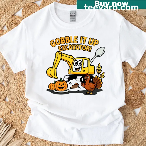 Funny Thanksgiving t-shirt with excavator and turkey design