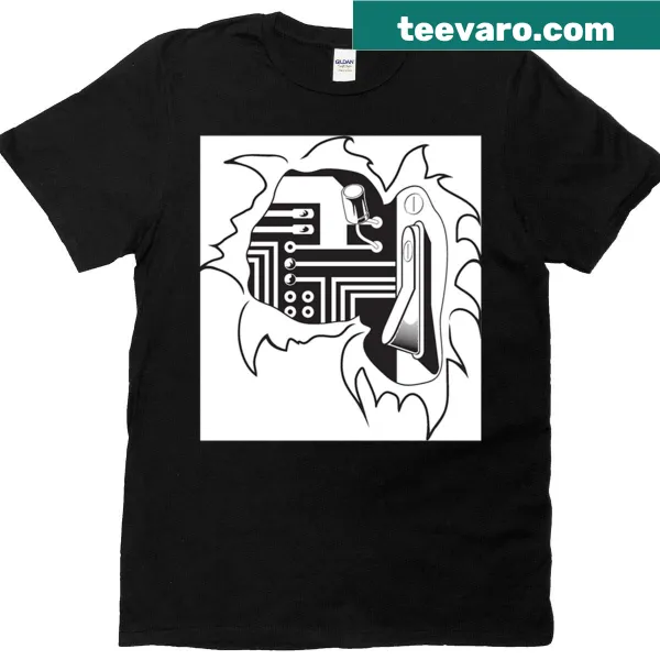 Minimalist t-shirt with a graphic representation of electronic circuits
