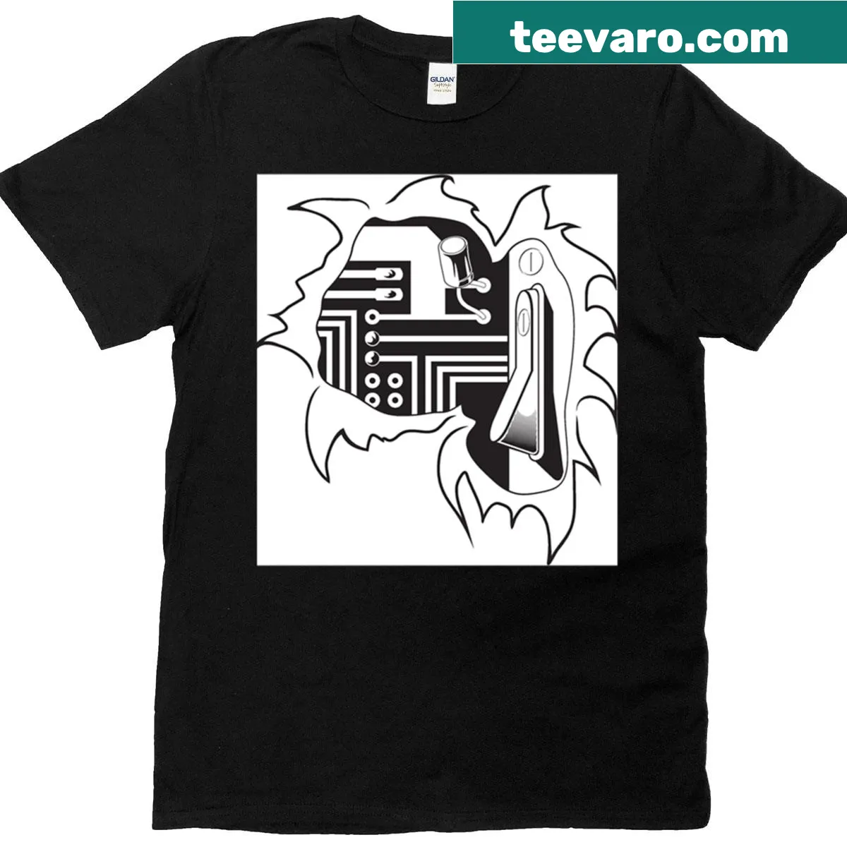 Minimalist t-shirt with a graphic representation of electronic circuits — on a men's t-shirt