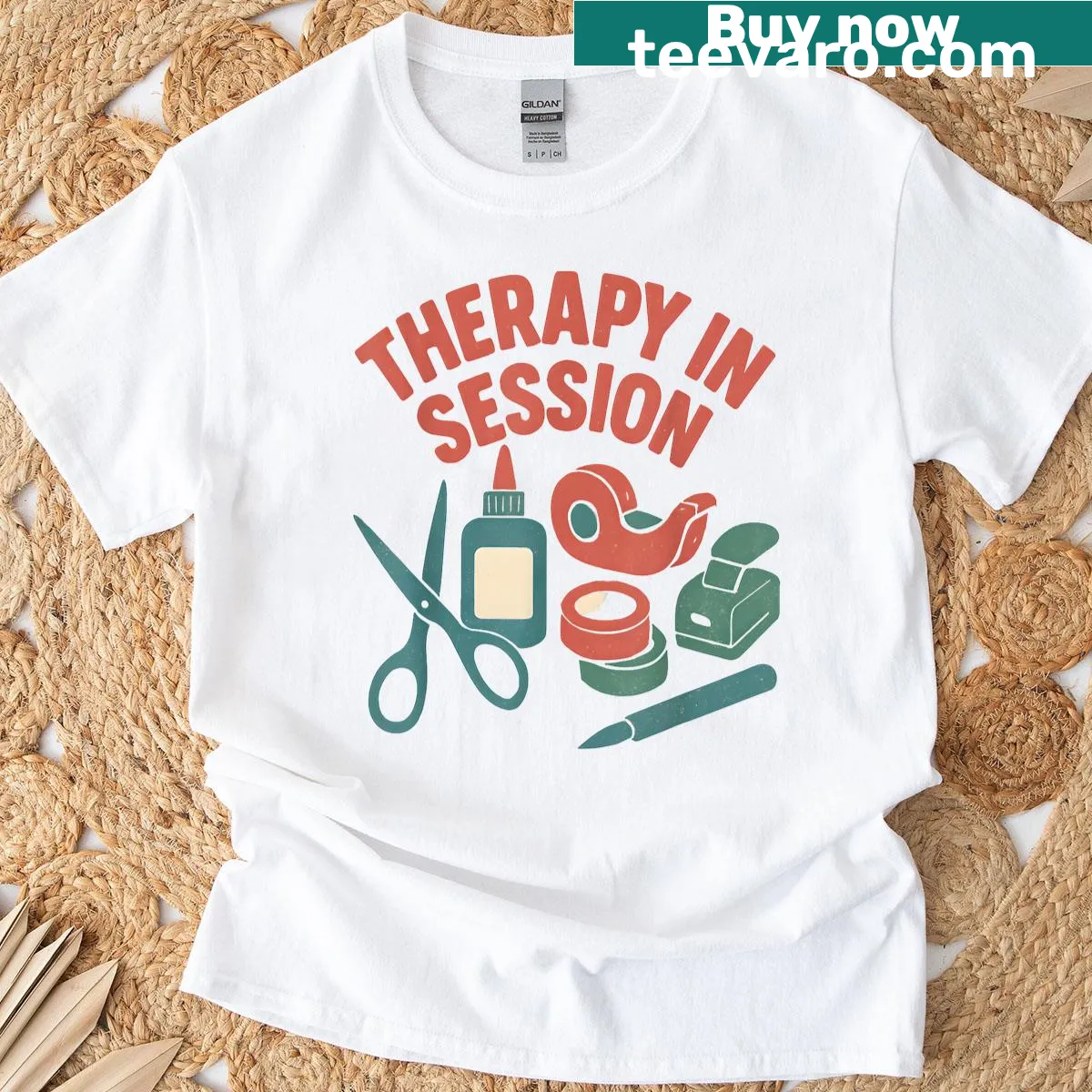 Typography design stating 'Therapy in Session' for crafters on a T-shirt — on a men's t-shirt