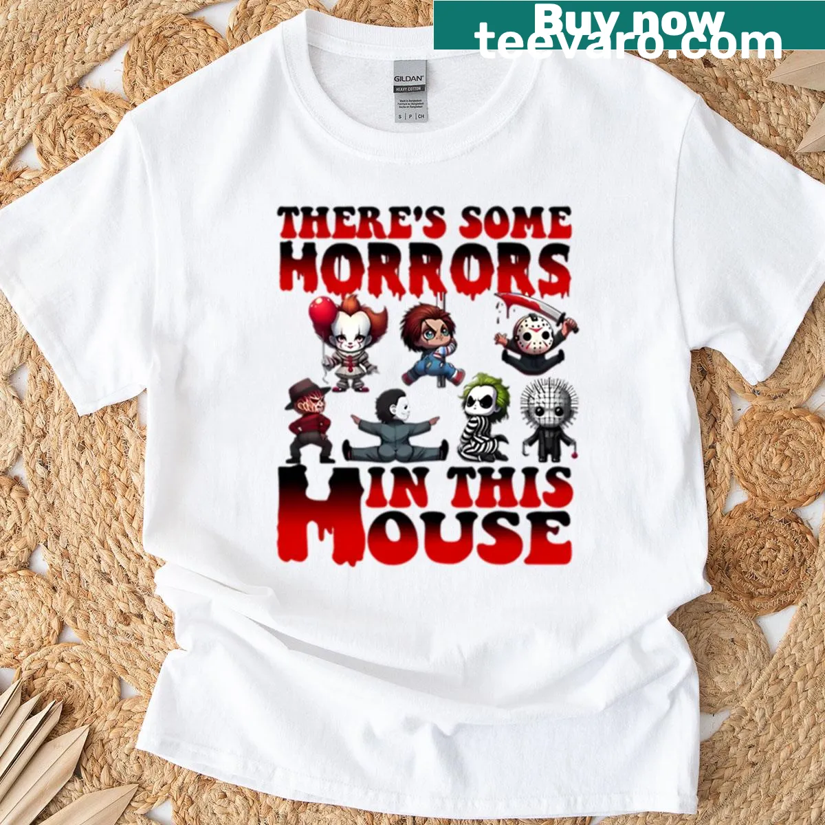 Funny horror movie character Halloween T-shirt with playful text — on a men's t-shirt