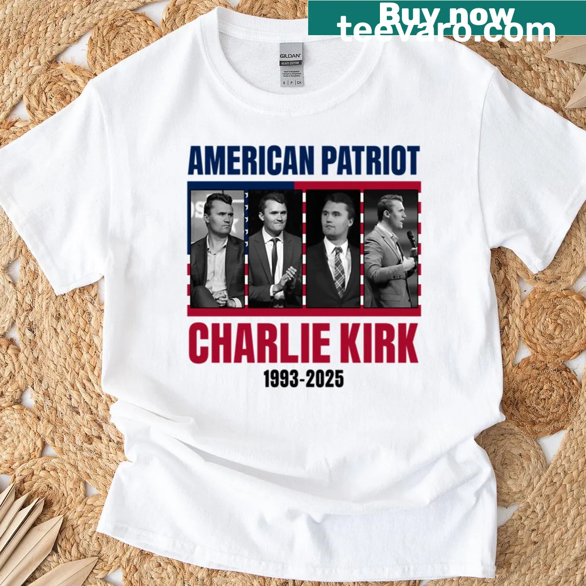 Tribute to Charlie Kirk text graphic on T-shirt — on a men's t-shirt