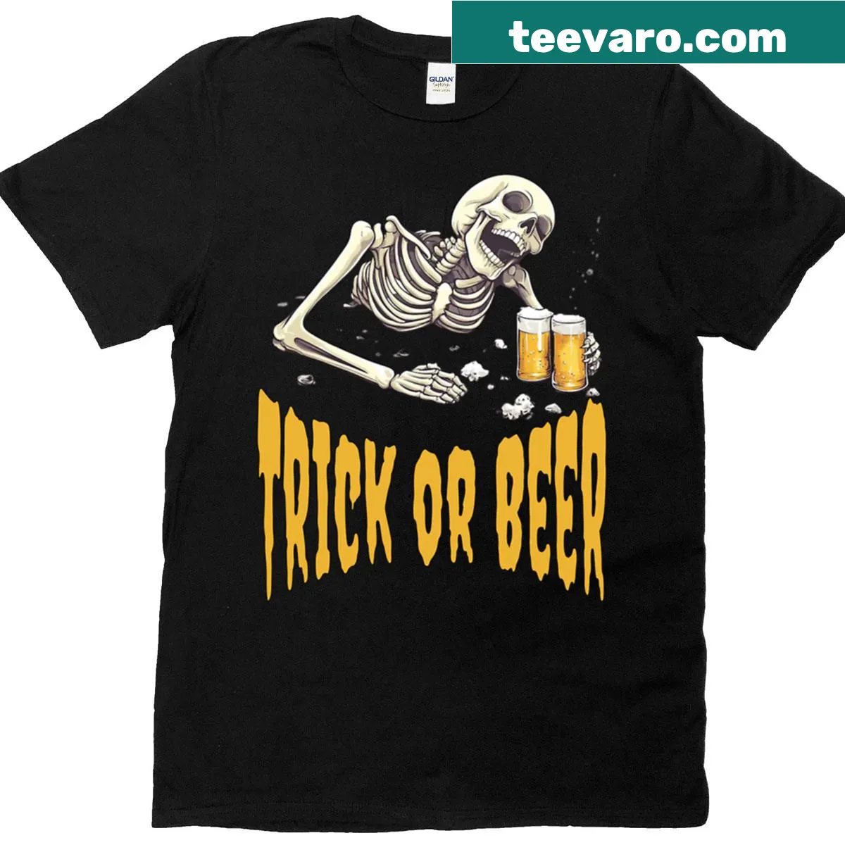 Witty Trick Or Beer graphic design on casual t-shirt — on a men's t-shirt