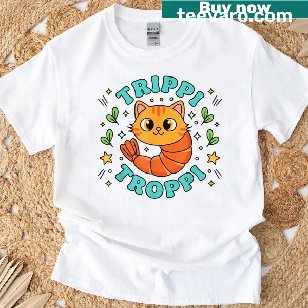 Playful cartoon design of a kawaii cat with shrimp