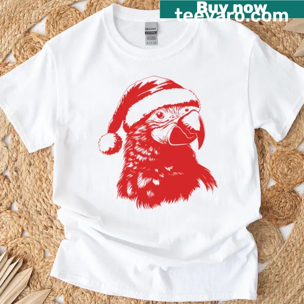 Tropical parrot with Christmas elements on T-shirt