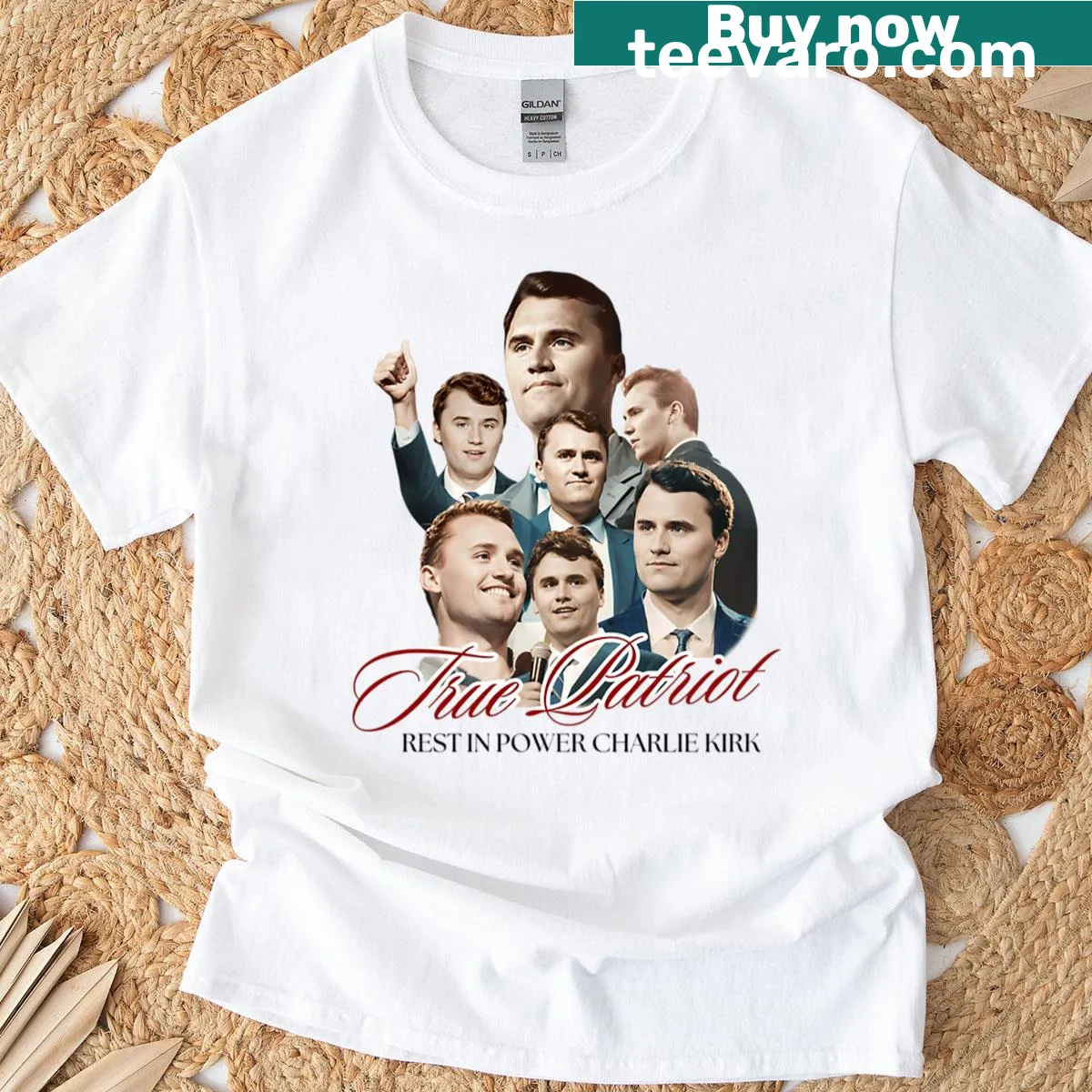 Patriotic t-shirt featuring 'True Patriot Charlie Kirk' in bold typography — on a men's t-shirt