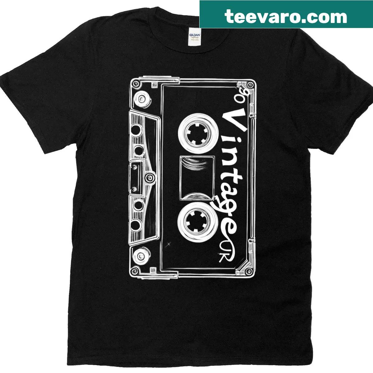 Retro cassette tape design on a vintage-inspired T-shirt — on a men's t-shirt