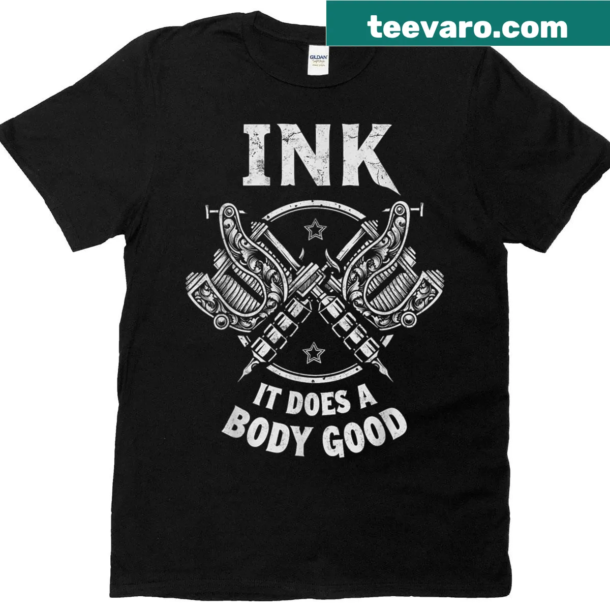 Vintage-style tattoo artist joke t-shirt with playful text design — on a men's t-shirt
