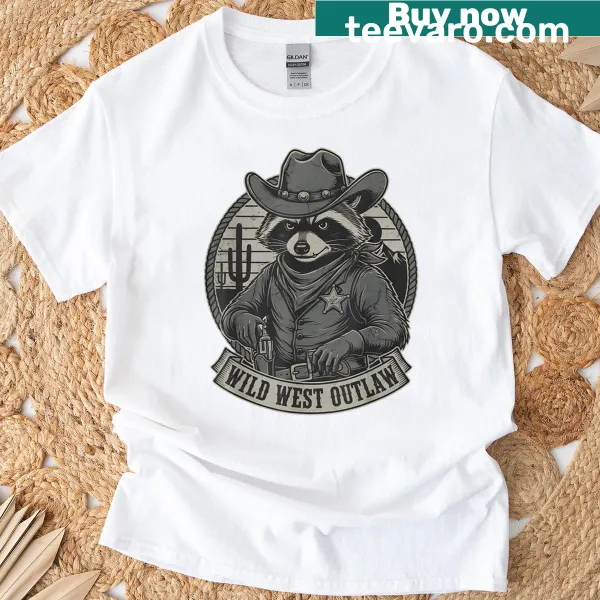 Vintage raccoon cowboy graphic T-shirt with playful illustration