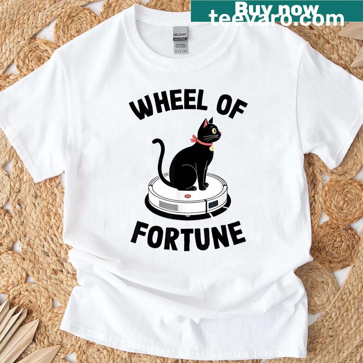 Funny T-shirt with robot vacuum cleaner and humorous text — on a men's t-shirt