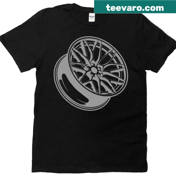 Minimalist t-shirt featuring wheels and rims silhouette