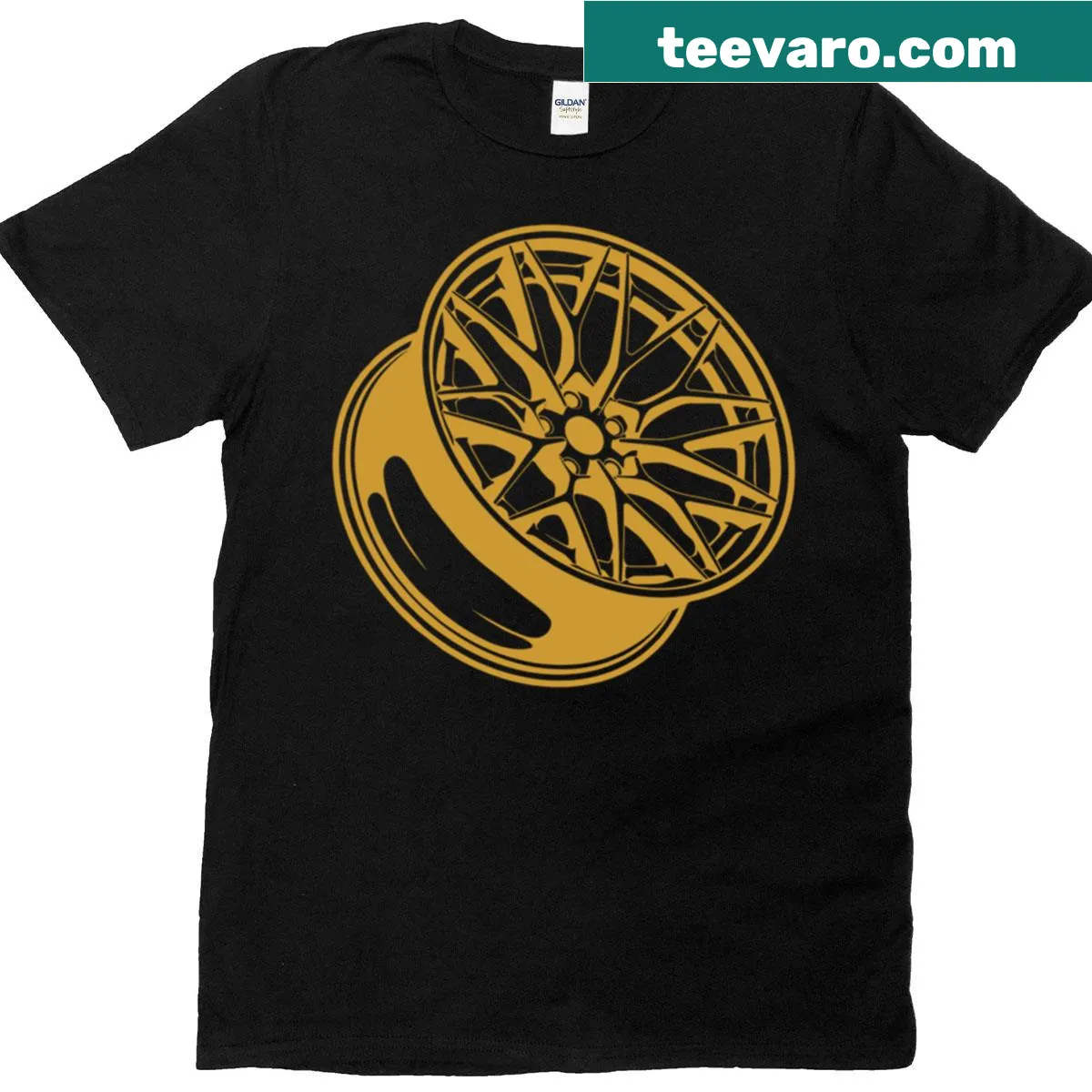 Minimalist t-shirt with Wheelsrims Ff0066 text design — on a men's t-shirt
