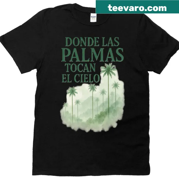 Watercolor design of palms reaching for the sky on a T-shirt