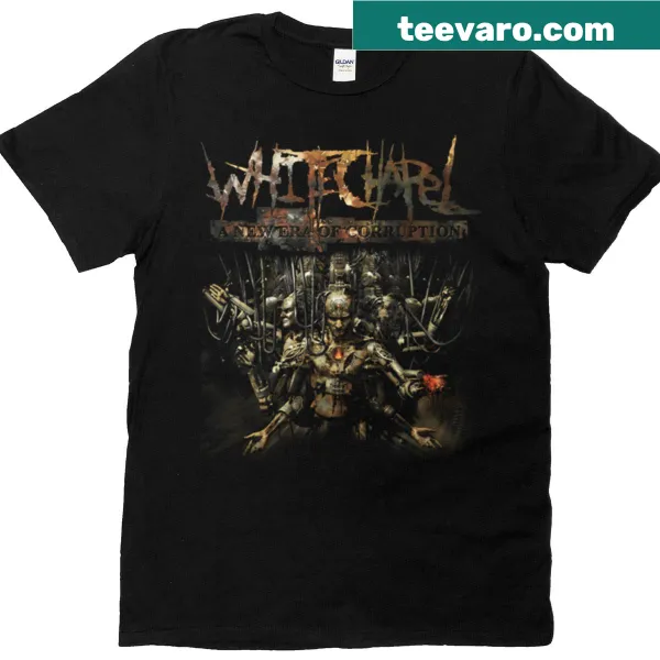 T-shirt featuring Whitechapel graphic with the phrase 'A New Era of Corruption'