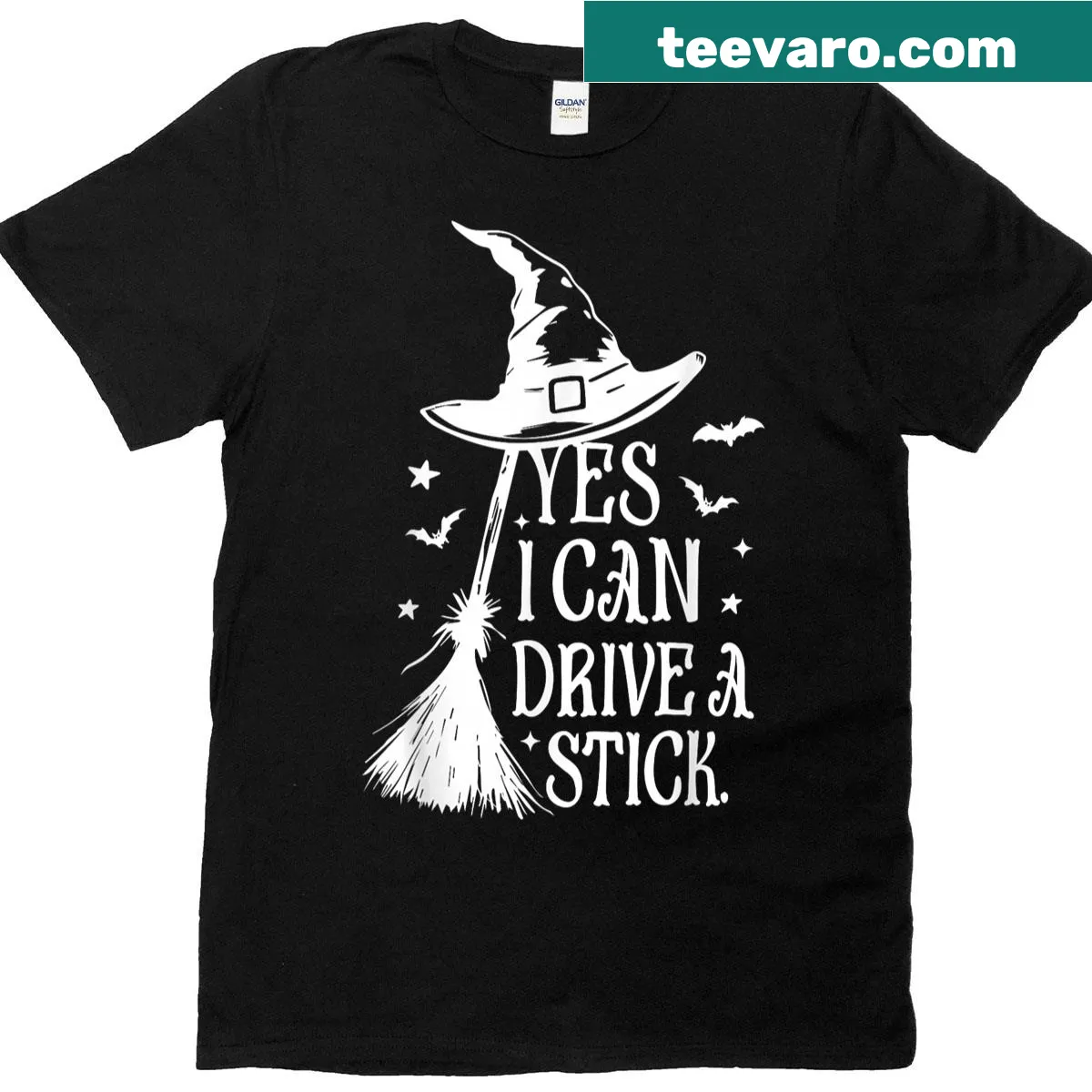 Funny Halloween t-shirt with witch hat and humorous phrase — on a men's t-shirt