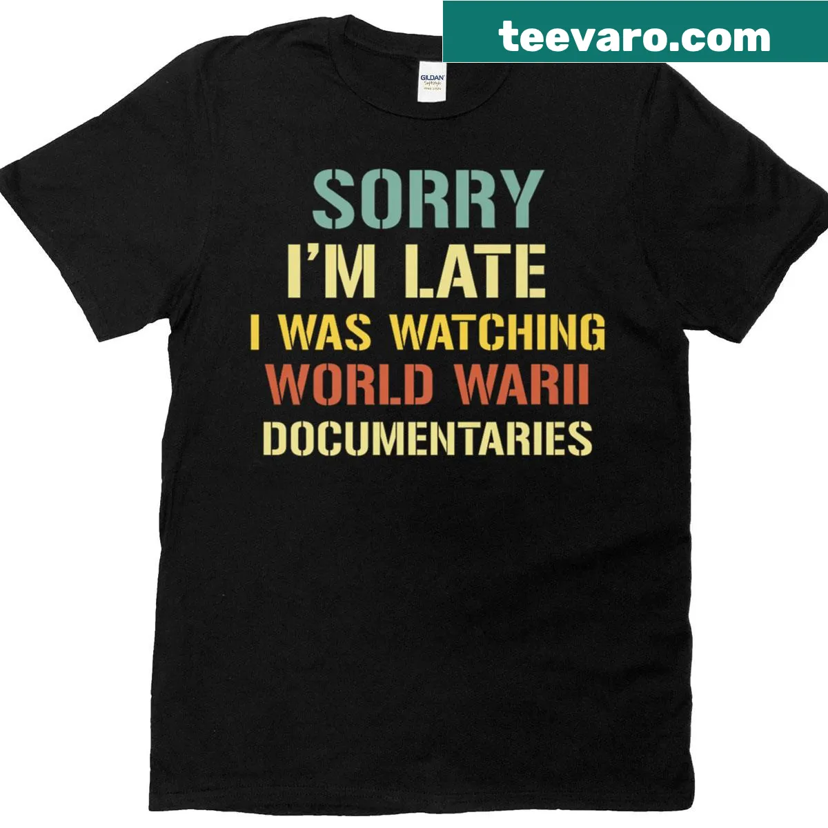 Typographic T-shirt dedicated to World War II history — on a men's t-shirt