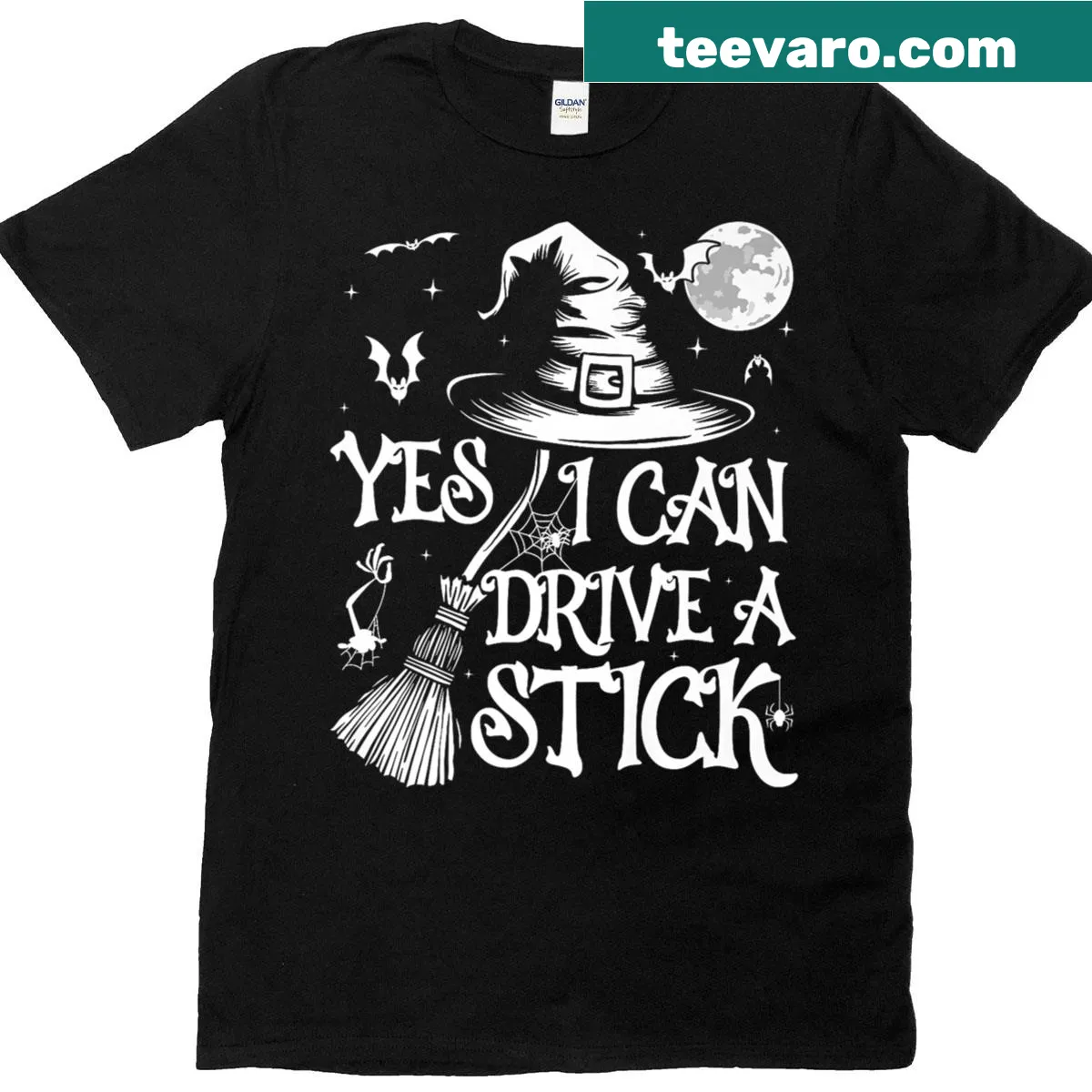 Funny Halloween t-shirt with witch theme and driving phrase — on a men's t-shirt