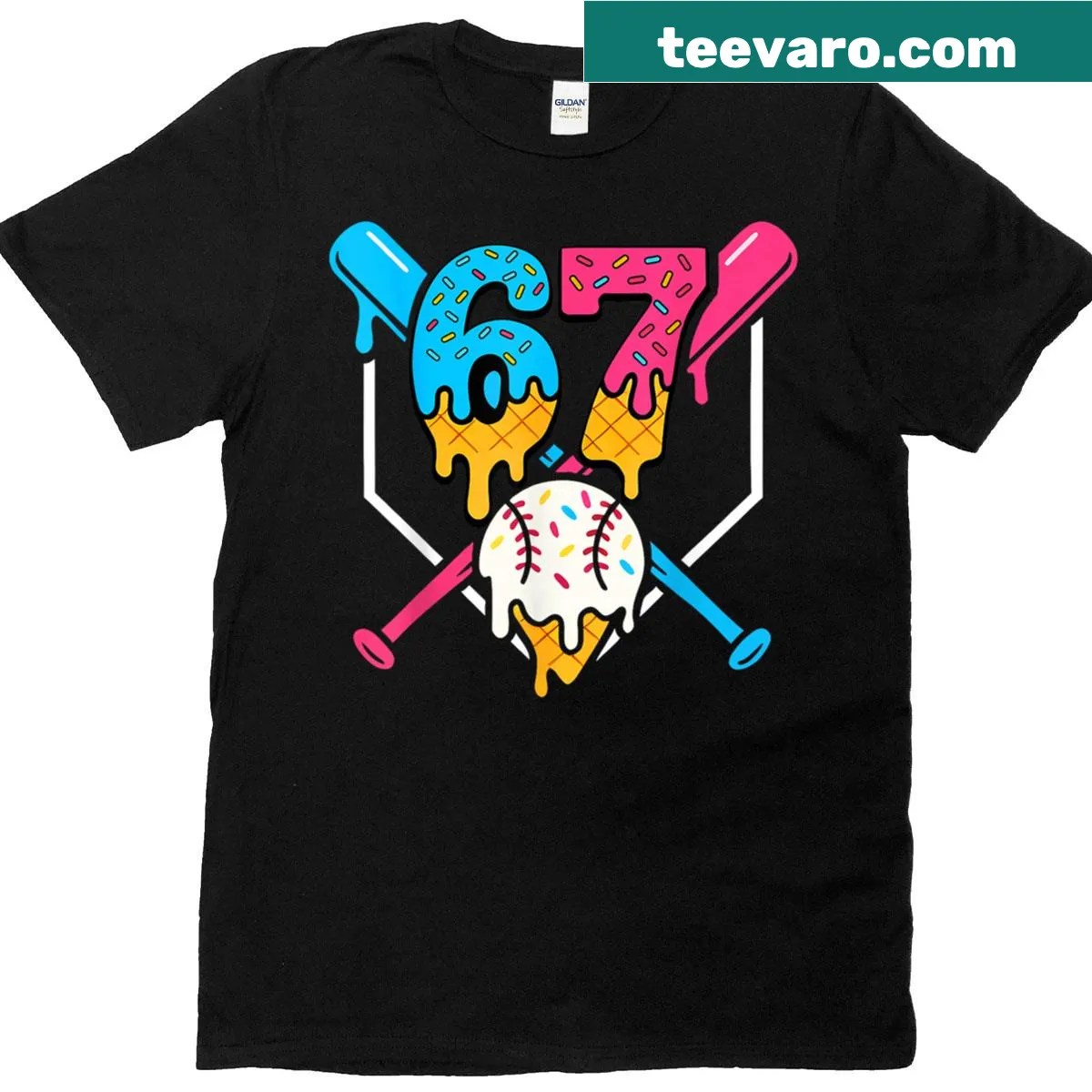 Ice cream drip design with baseball theme and meme text — on a men's t-shirt