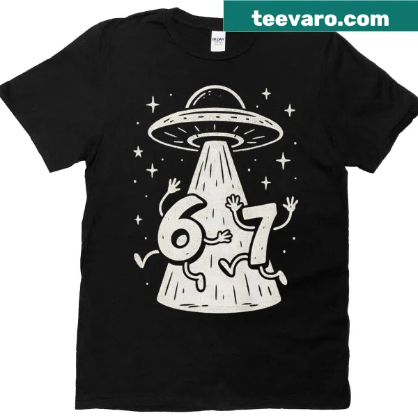 Cartoon T-shirt with UFO and internet meme design for Gen Alpha