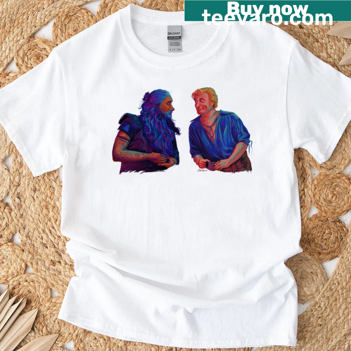 Illustrated t-shirt inspired by a night out with Calypso — on a men's t-shirt