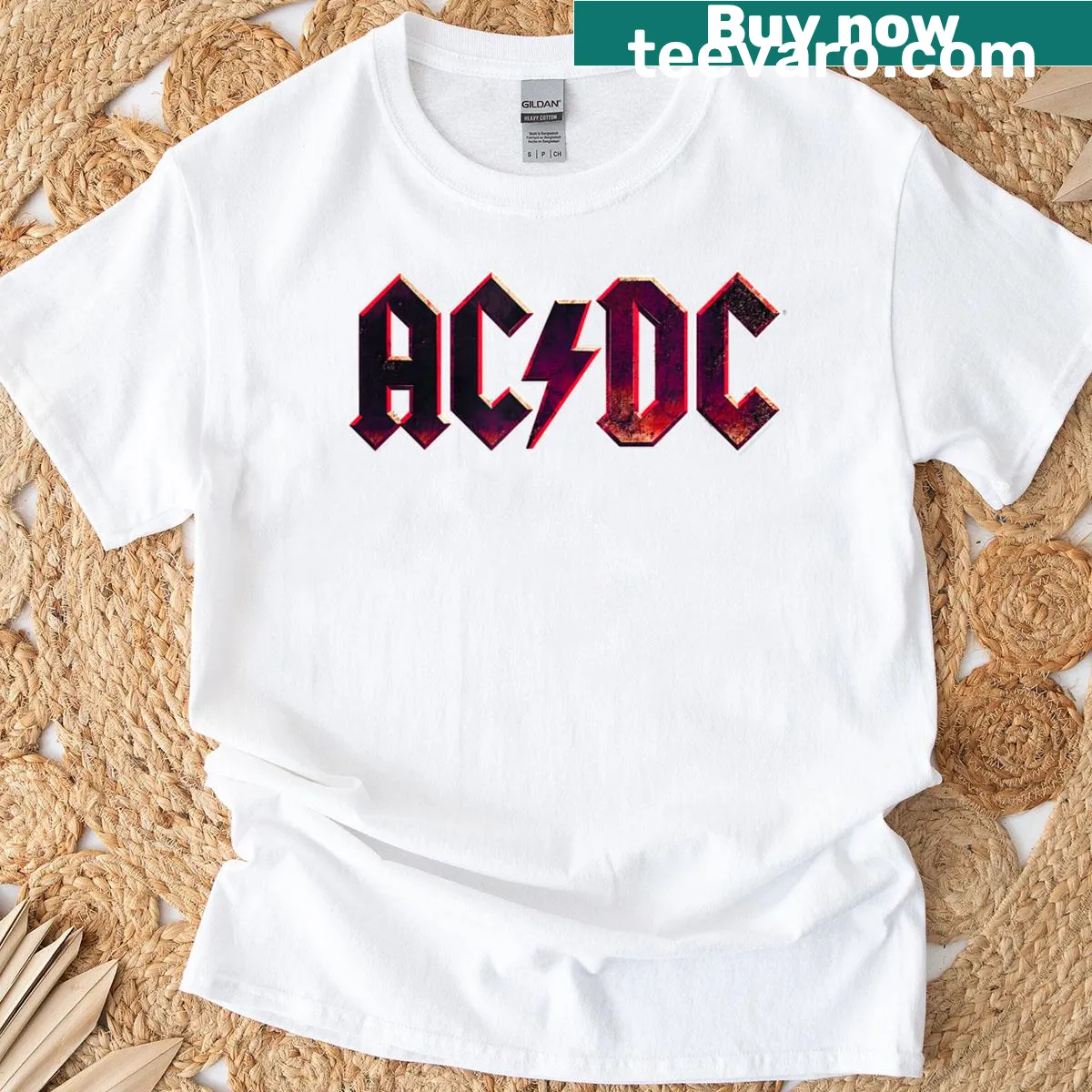 Distressed AC/DC logo on a vintage-style T-shirt — on a men's t-shirt