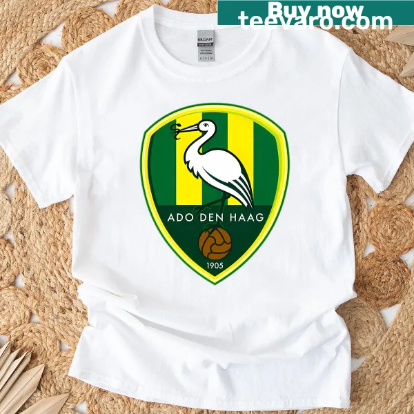 Minimalist Adodenhaag crest logo on a T-shirt
