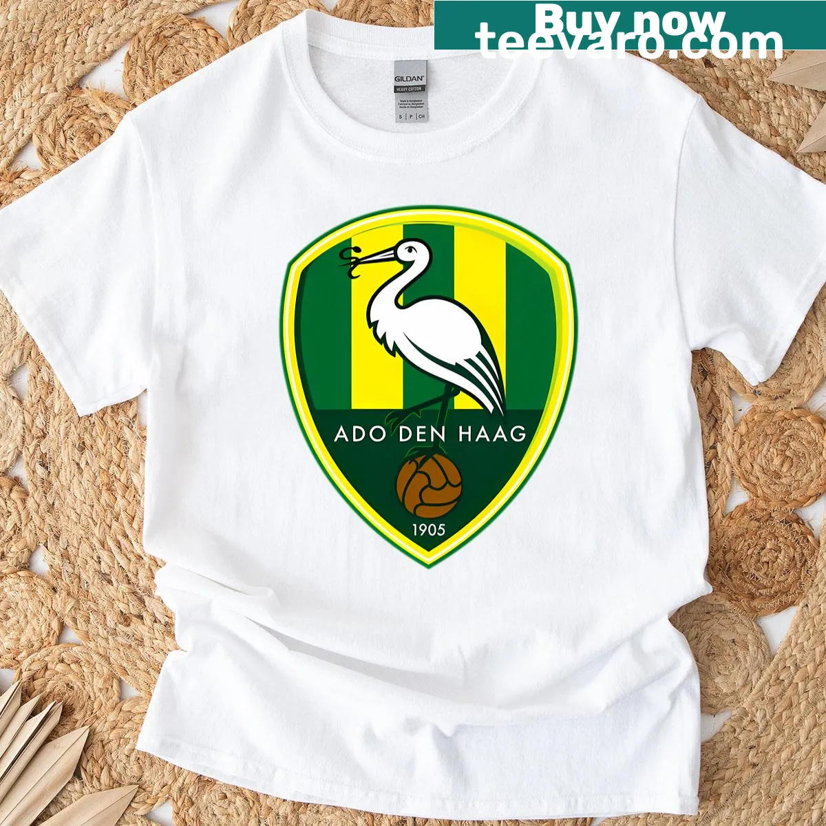 Minimalist Adodenhaag crest logo on a T-shirt — on a men's t-shirt