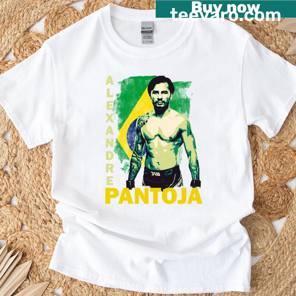 T-shirt with Brazilian flag honoring Alexandre Pantoja — on a men's t-shirt