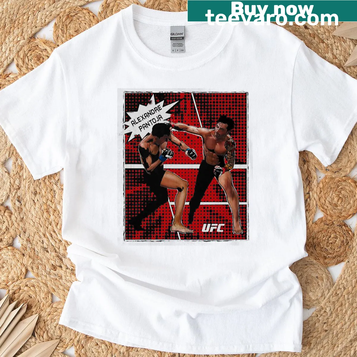 Comic book style T-shirt featuring Alexandre Pantoja's name in a playful font — on a men's t-shirt