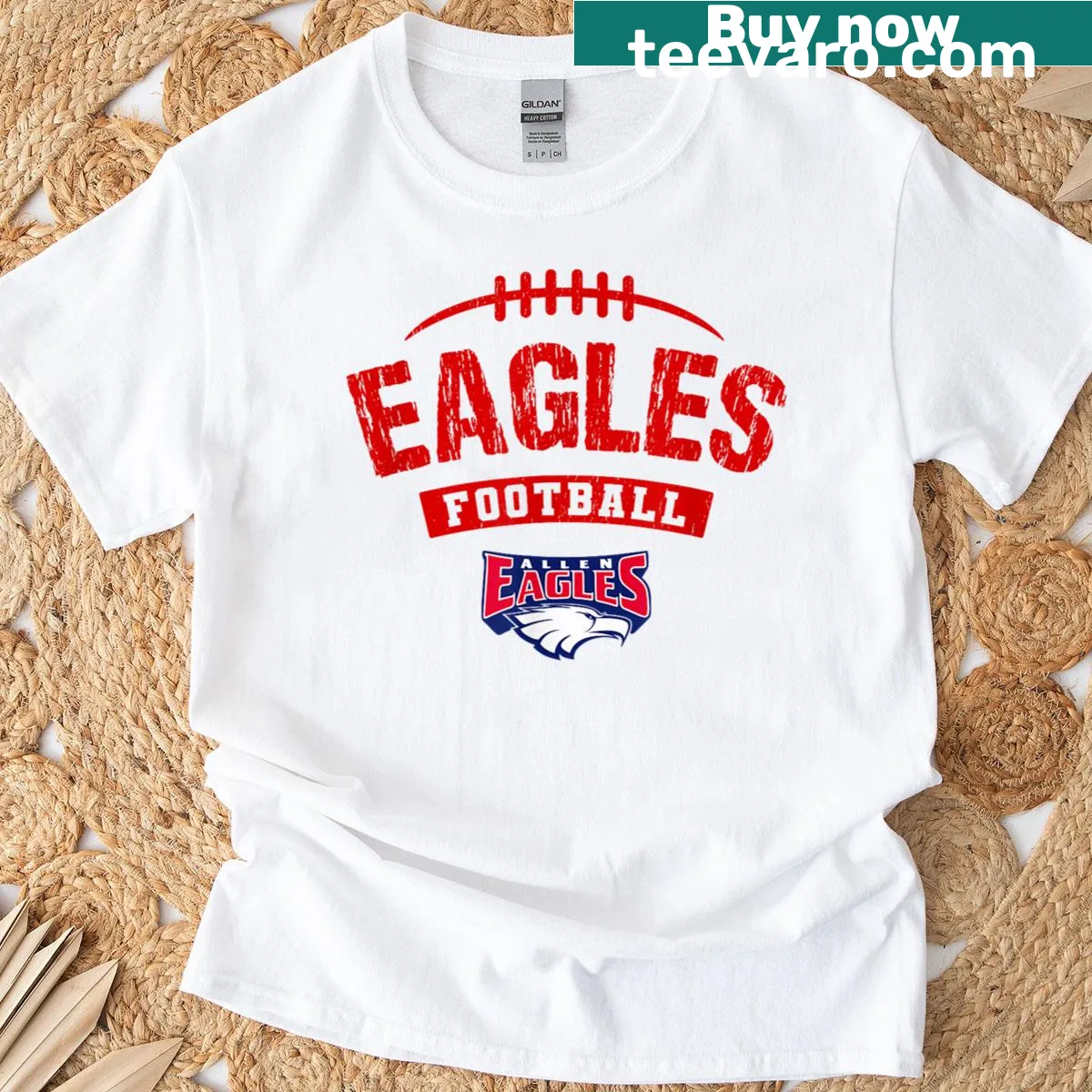 Distressed Allen Eagles football logo T-shirt — on a men's t-shirt