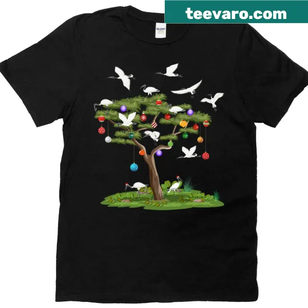 Funny Christmas shirt featuring an ibis bird in Santa attire with lights