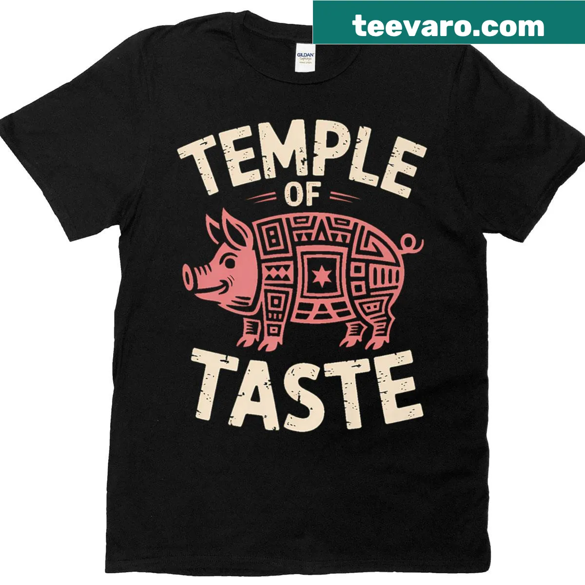 Vintage-style T-shirt featuring an Aztec pig graphic in a temple design — on a men's t-shirt