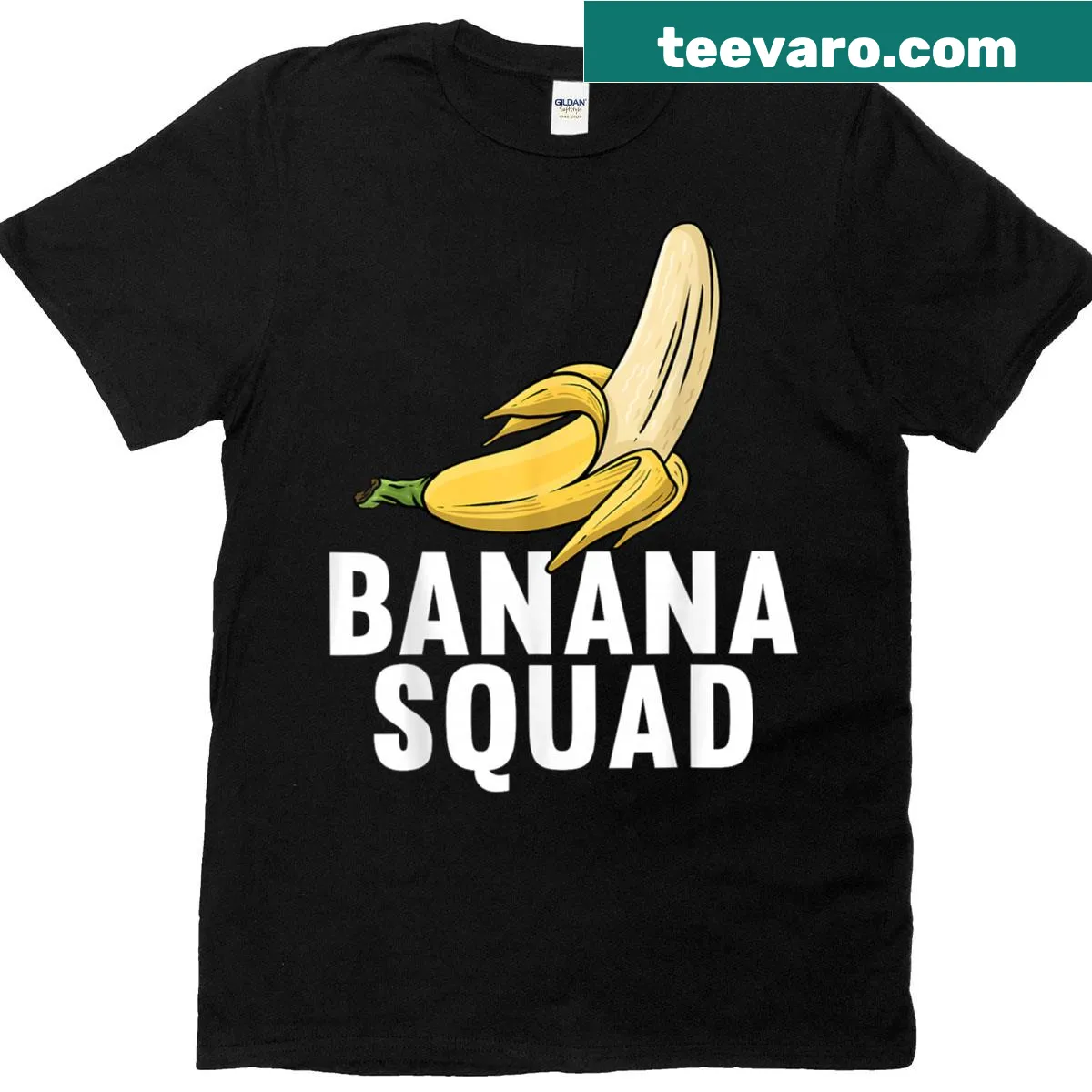 Cartoon banana graphic on a T-shirt, playful and humorous — on a men's t-shirt