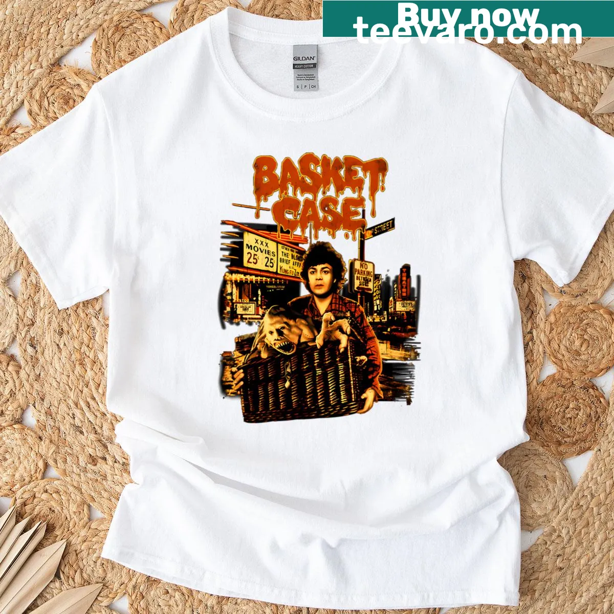 Retro horror movie graphic t-shirt with cult classic design — on a men's t-shirt