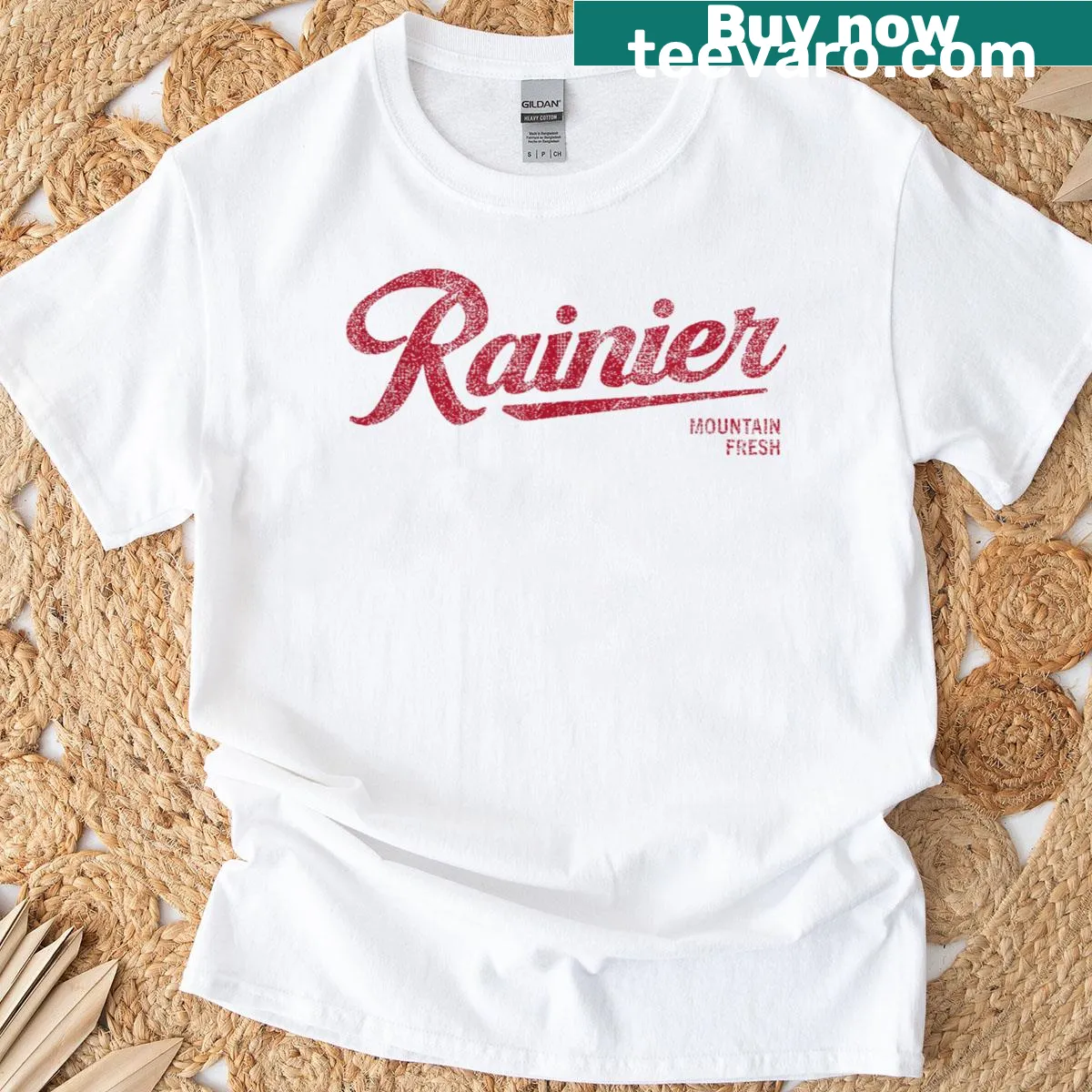 Vintage-style Beer Mountain logo t-shirt with faded print — on a men's t-shirt