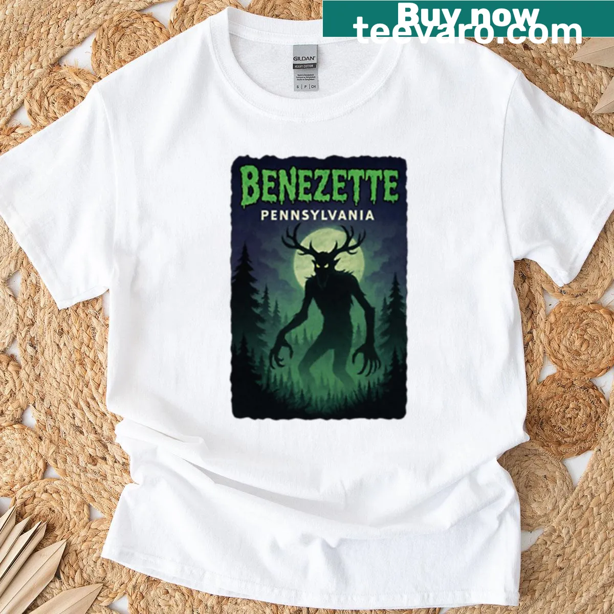 T-shirt with 'Benezette Pennsylvania' design celebrating the town — on a men's t-shirt