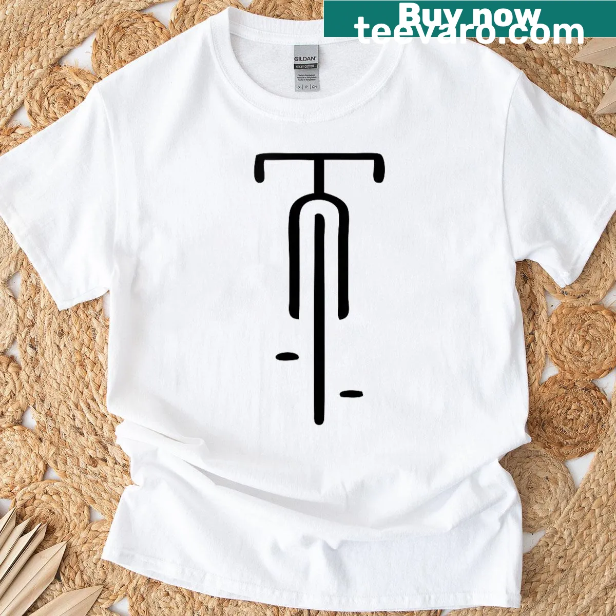 Minimalist retro bike logo graphic on a cycling-themed tee — on a men's t-shirt
