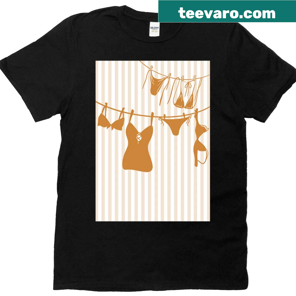 T-shirt depicting bikinis hanging on a clothesline, evoking summer vibes — on a men's t-shirt
