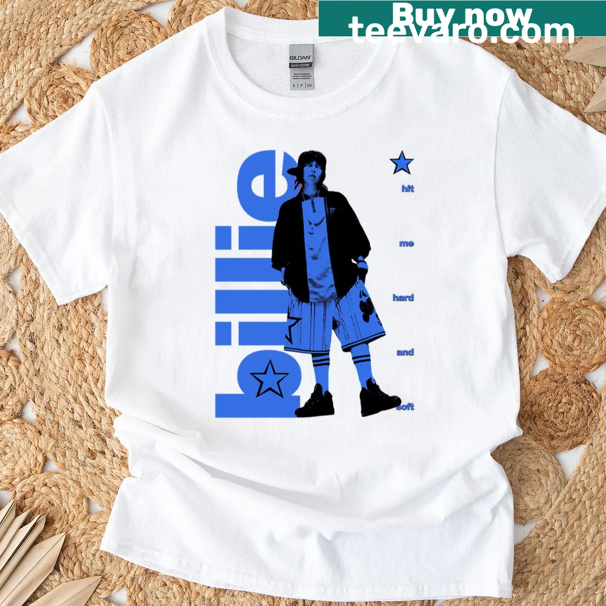 Billie Eilish T-shirt featuring the phrase Hit Me Hard And Soft — on a men's t-shirt