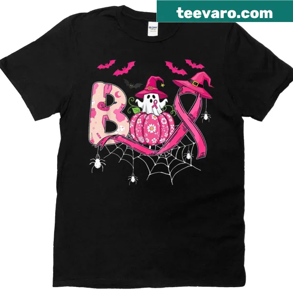 Halloween ghost graphic with a pink ribbon for awareness