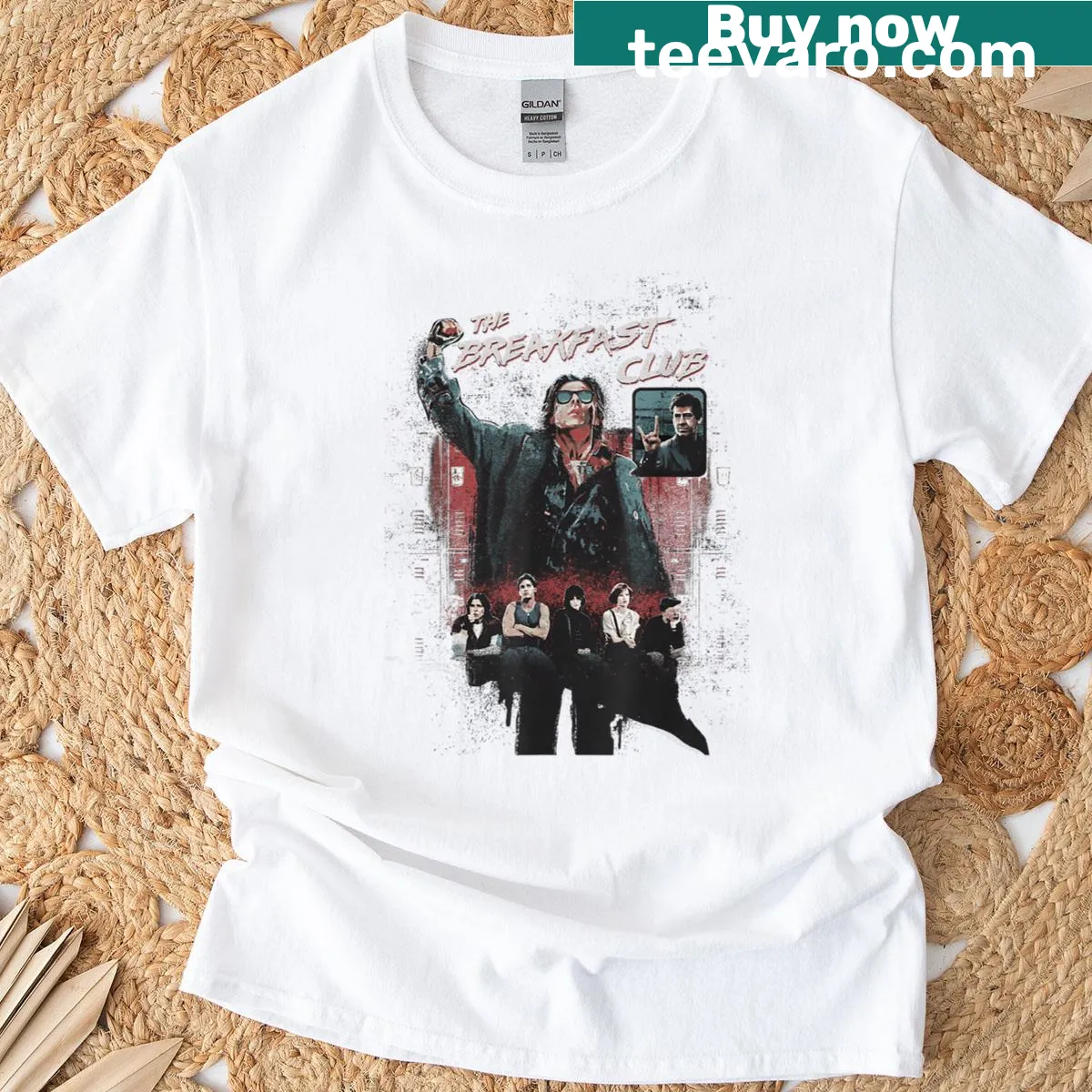 Vintage graphic t-shirt featuring the main cast logo of the Breakfast Club — on a men's t-shirt