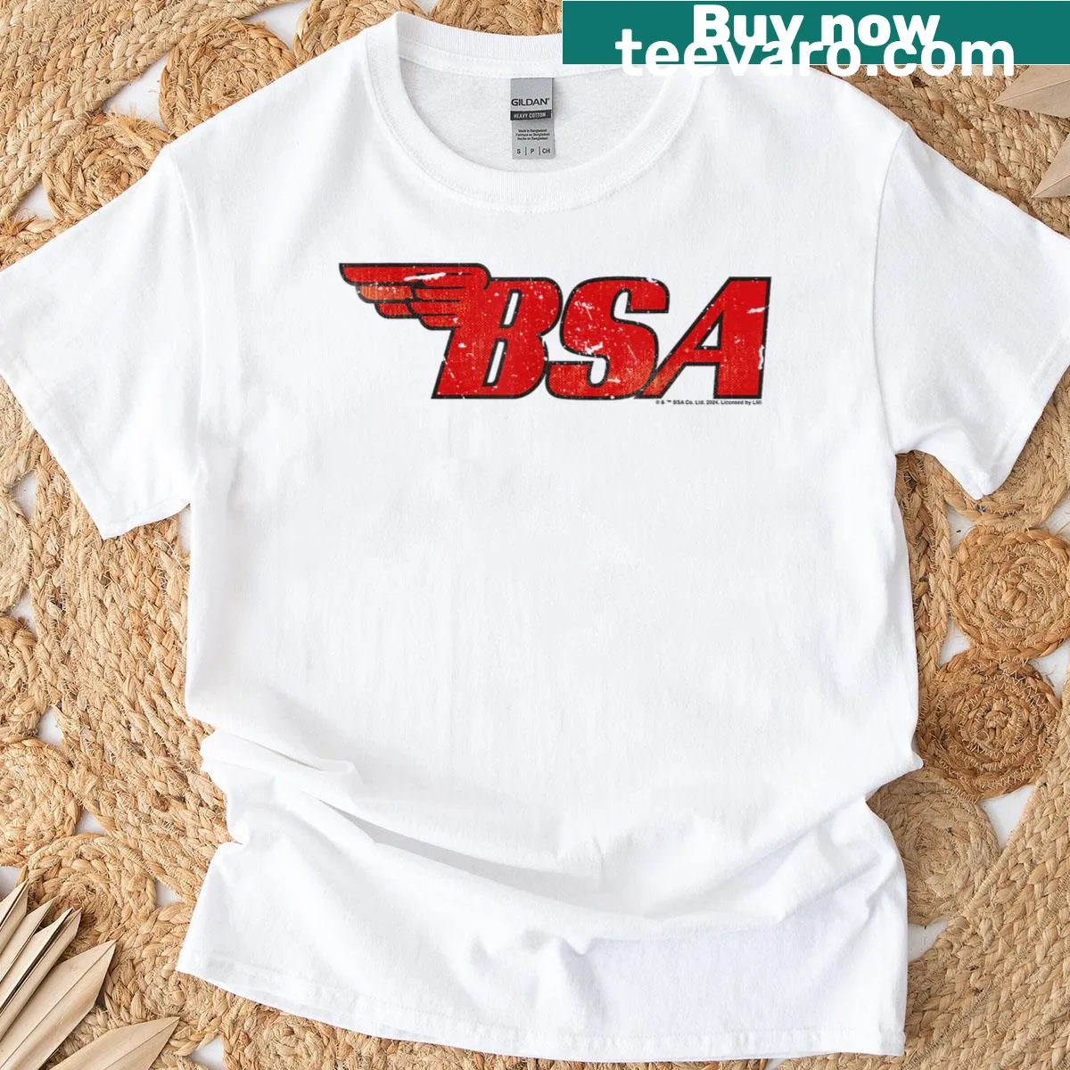 Distressed BSA Motorcycle logo T-shirt for motorcycle lovers — on a men's t-shirt