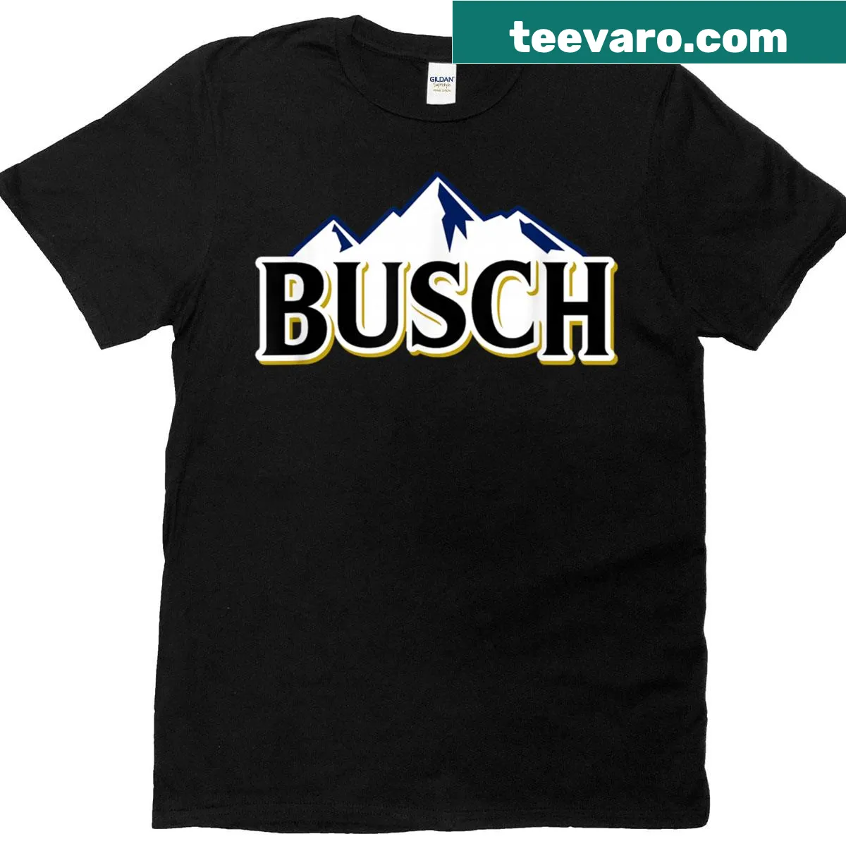 Busch Beer logo t-shirt with mountain graphic — on a men's t-shirt