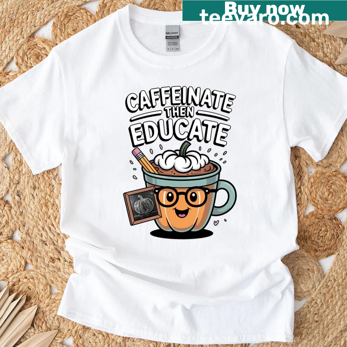 Funny coffee-themed teacher design t-shirt — on a men's t-shirt