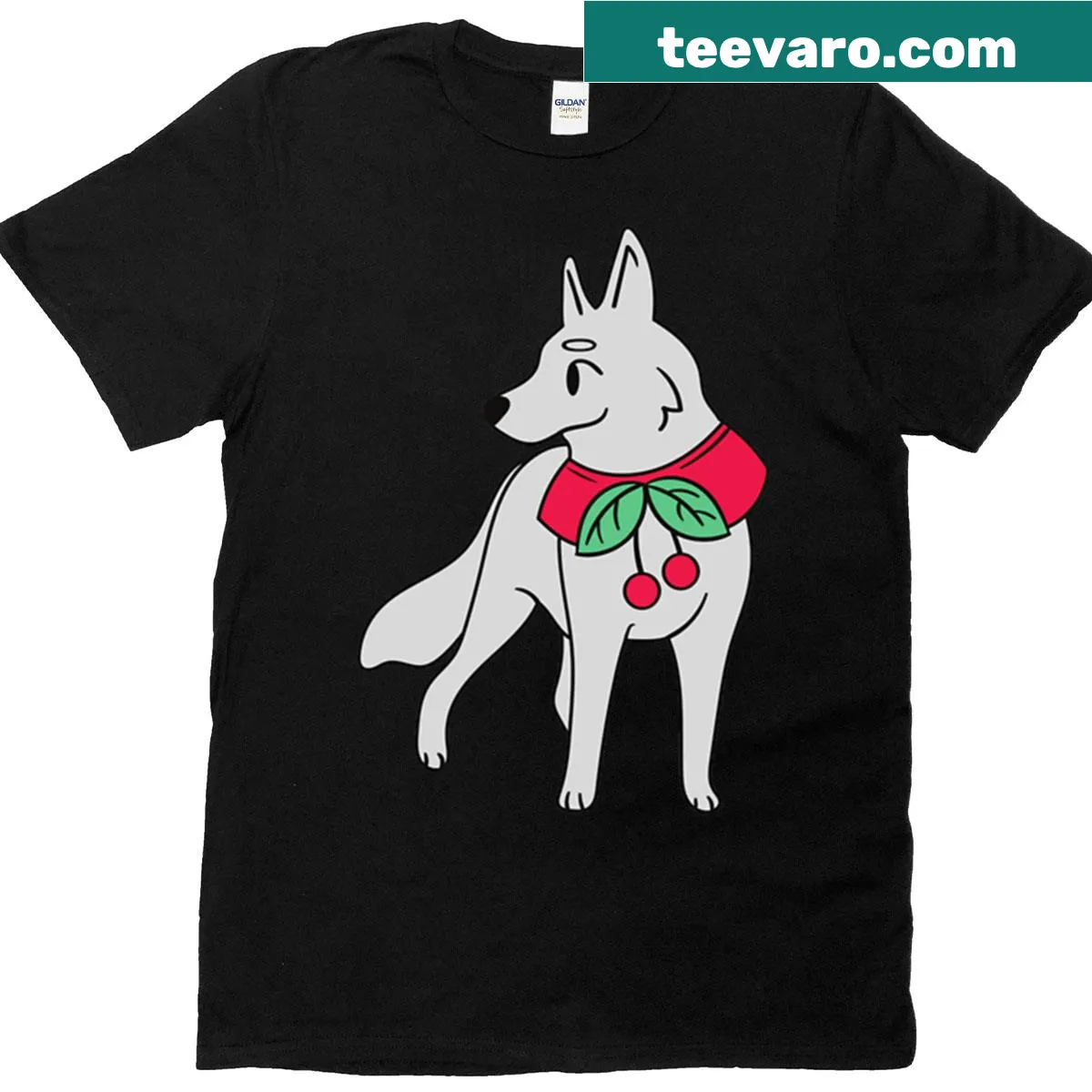 Cartoon-style Christmas t-shirt featuring a dog in a Santa hat — on a men's t-shirt