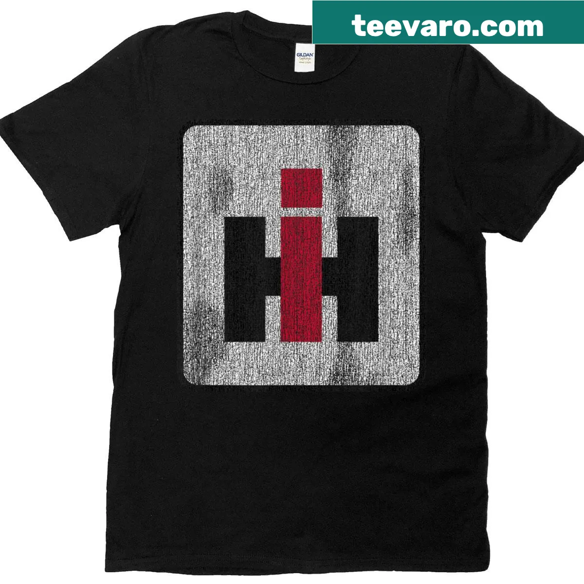 Distressed logo of International Harvester on a vintage-style T-shirt. — on a men's t-shirt